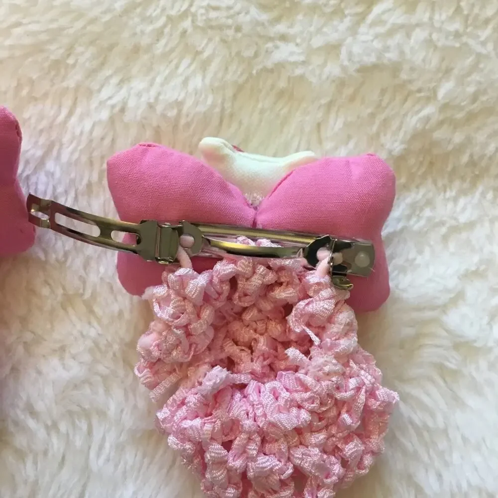 Vintage-Hello Kitty Pink Crochet Wrap Hair Clip Set